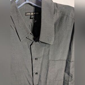 John Peter London Men Short Sleeve XL Black Stripe Buttons Up Quiet Luxury Shirt